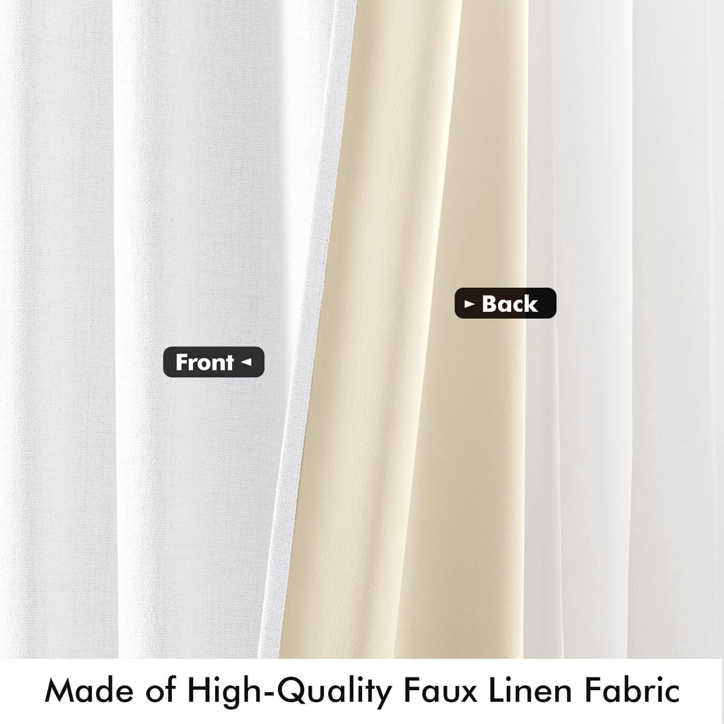 Miulee 100% Blackout Linen Curtains for Bedroom, Bright White Solid Luxury Decor Thermal Insulation Room Darkening Drapes for Living Room N…
