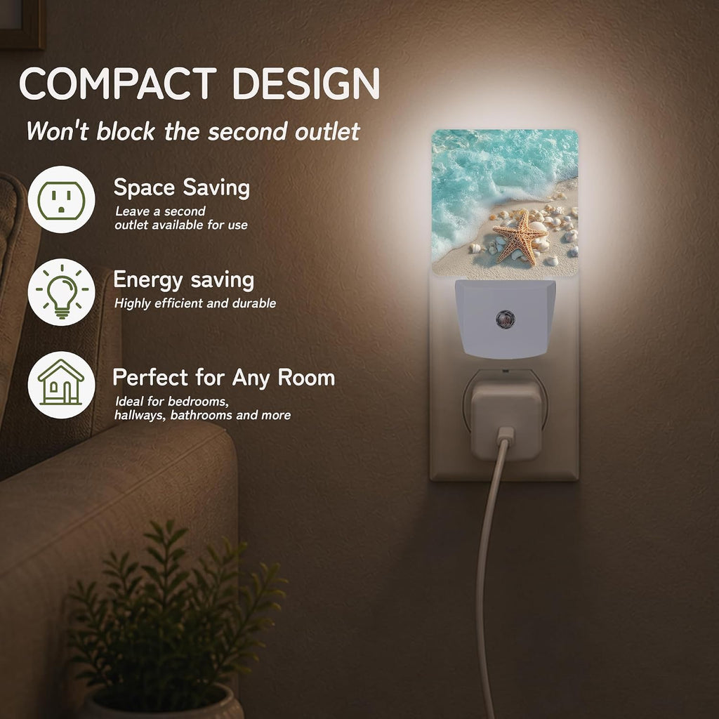Starfish Beach Night Lights Plug into Wall, Night Light for Bedroom Bathroom Hallway Kitchen, Auto Dusk to Dawn Sensor Decorative Gift…