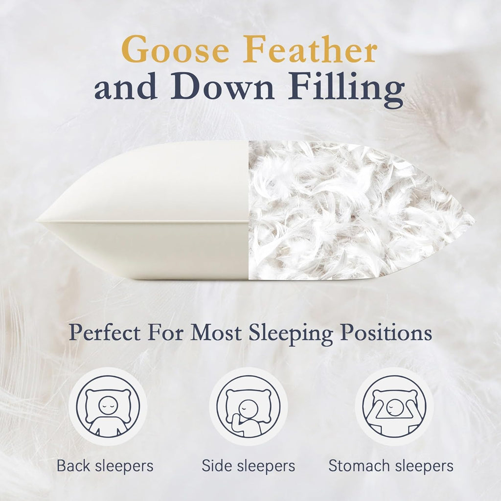 Puredown ® Goose Feather Down Pillows, 100% Organic Cotton Cover, Luxury Hotel Collection Bed Pillows for Sleeping Set of 2, Standard Size…