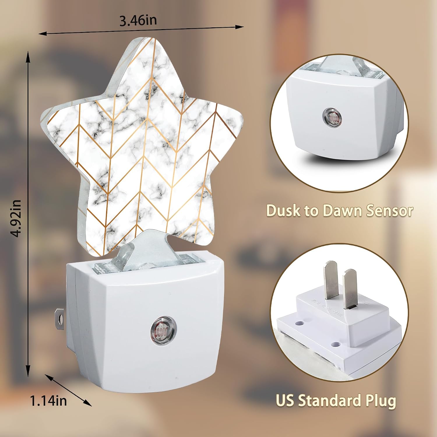 Marble Line Geometric Plug-in Night Light with Dusk-to-Dawn Sensor for Bedroom, Bathroom and Living Room Sleep Friendly lamp for…