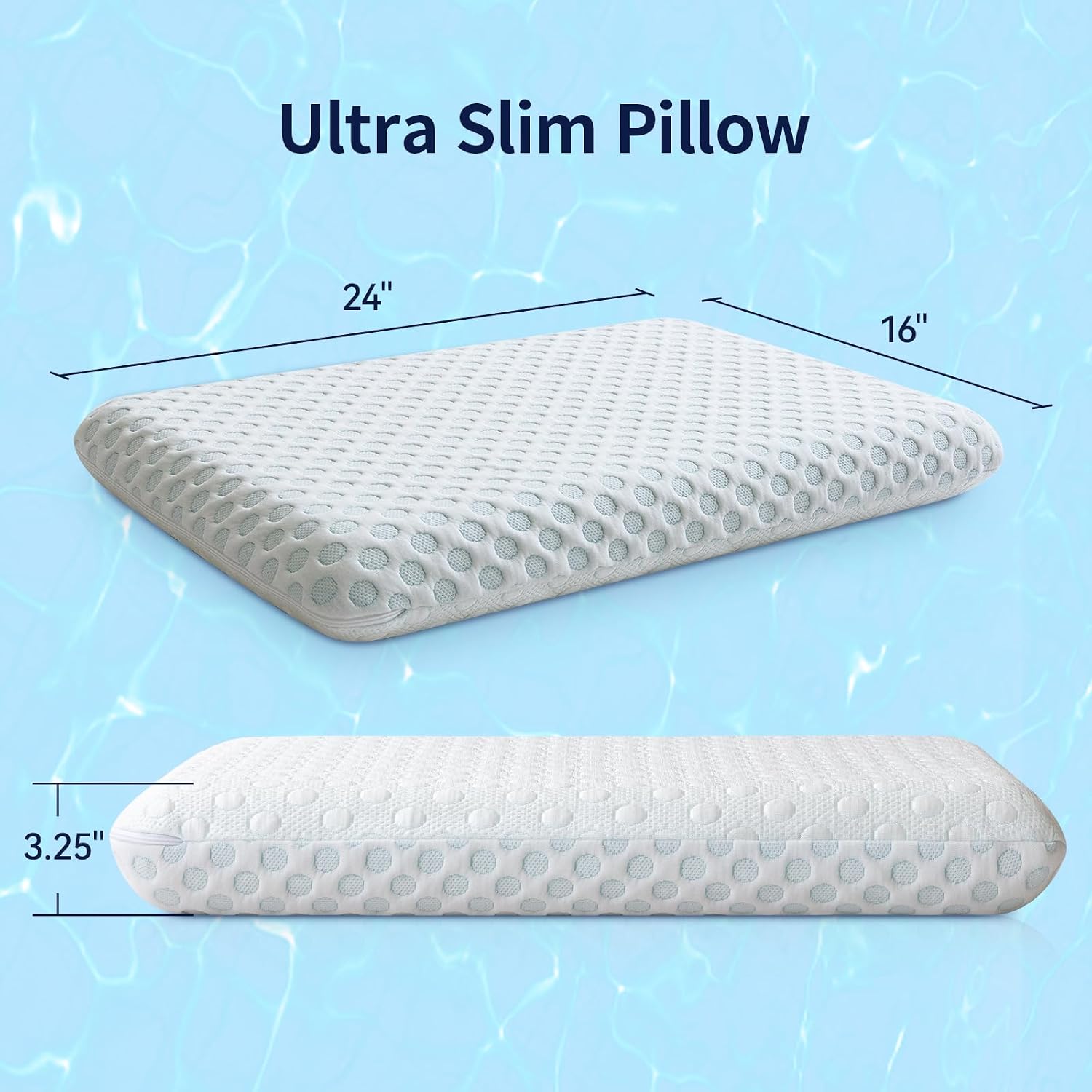 VipbearLiving Vipbear Ultra Thin Pillow 3.25" – Pillows for Stomach, Side & Back Sleepers, Gel Infused Memory Foam with Dual-Sided Coo…