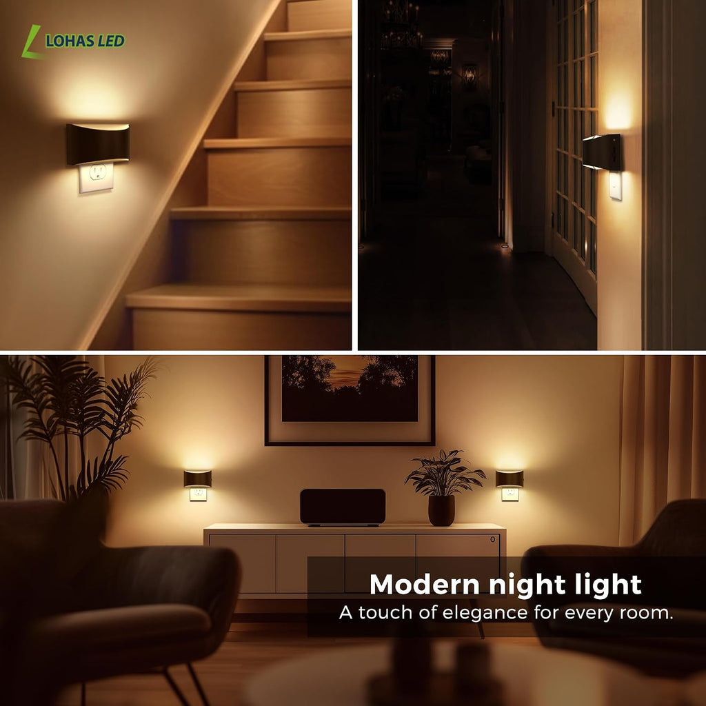 Llohasled L LOHAS LED Night Lights Plug into Wall, 2 Pack Dimmable Modern LED Bright Night Light for Kids, Dusk to Dawn Sensor, 0-150LM Adju…