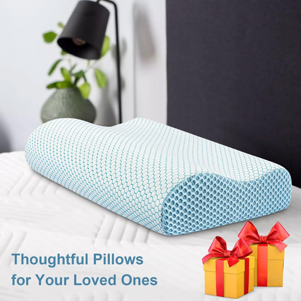 AnvoHome Anvo Memory Foam Pillow, Neck Contour Cervical Orthopedic Bed Pillow for Sleeping Side Back Stomach Sleeper, Ergonomic Design for…