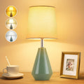 Small Bedside Table Lamp for Bedroom - Reading Desk Lamp with 3 Color Temperatures,15.5" Nightstand Ceramic Lamp with Fabric Shade for…