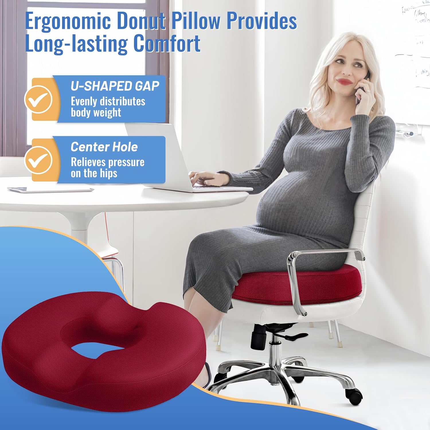 CloudBliss Donut Pillow Seat Cushion Chair Pad for Tailbone and Hemorrhoids, Memory Foam Seat Chair Cushion for Men and Women for Home & Of…