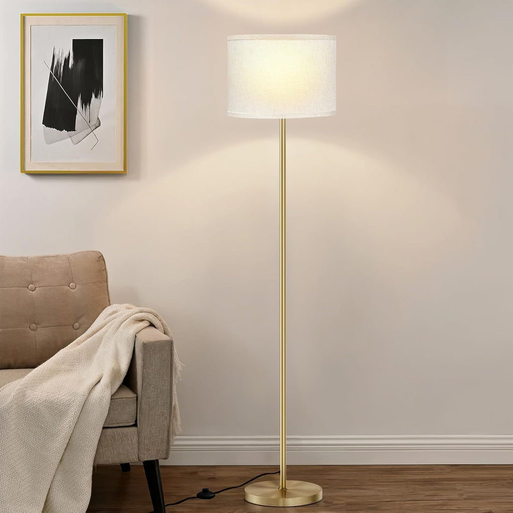 Ambimall 60'' Modern Floor Lamp with Shade, Tall Lamps for Living Room, Bedroom, Office, Dining Room, Beige Shade with Gold Pole(Without Bu…