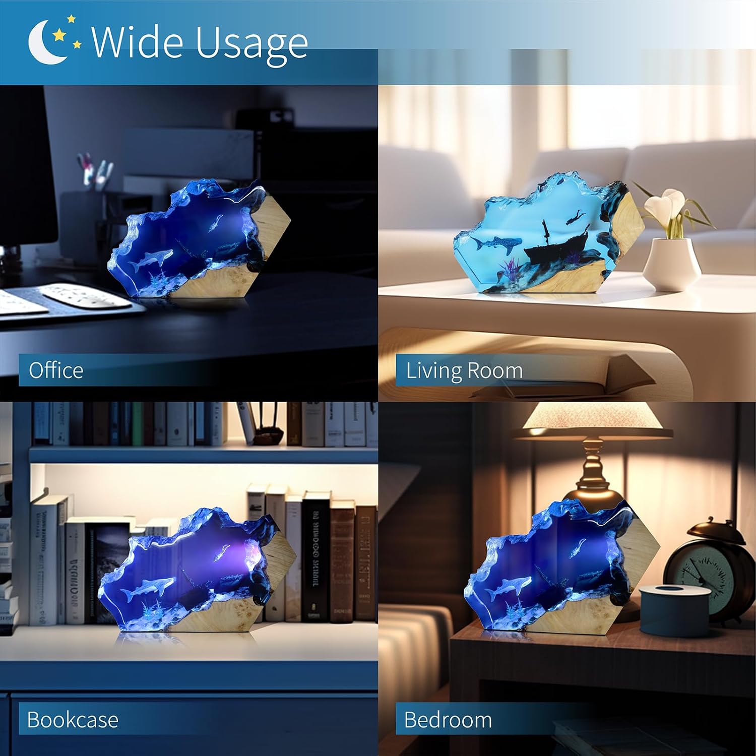 Epoxy Resin Lamp, Ocean Night Light, Artistry Home Decor Bedside Nightlight, Unique Resin Lighting, Nightstand Decorations for Bedroom…
