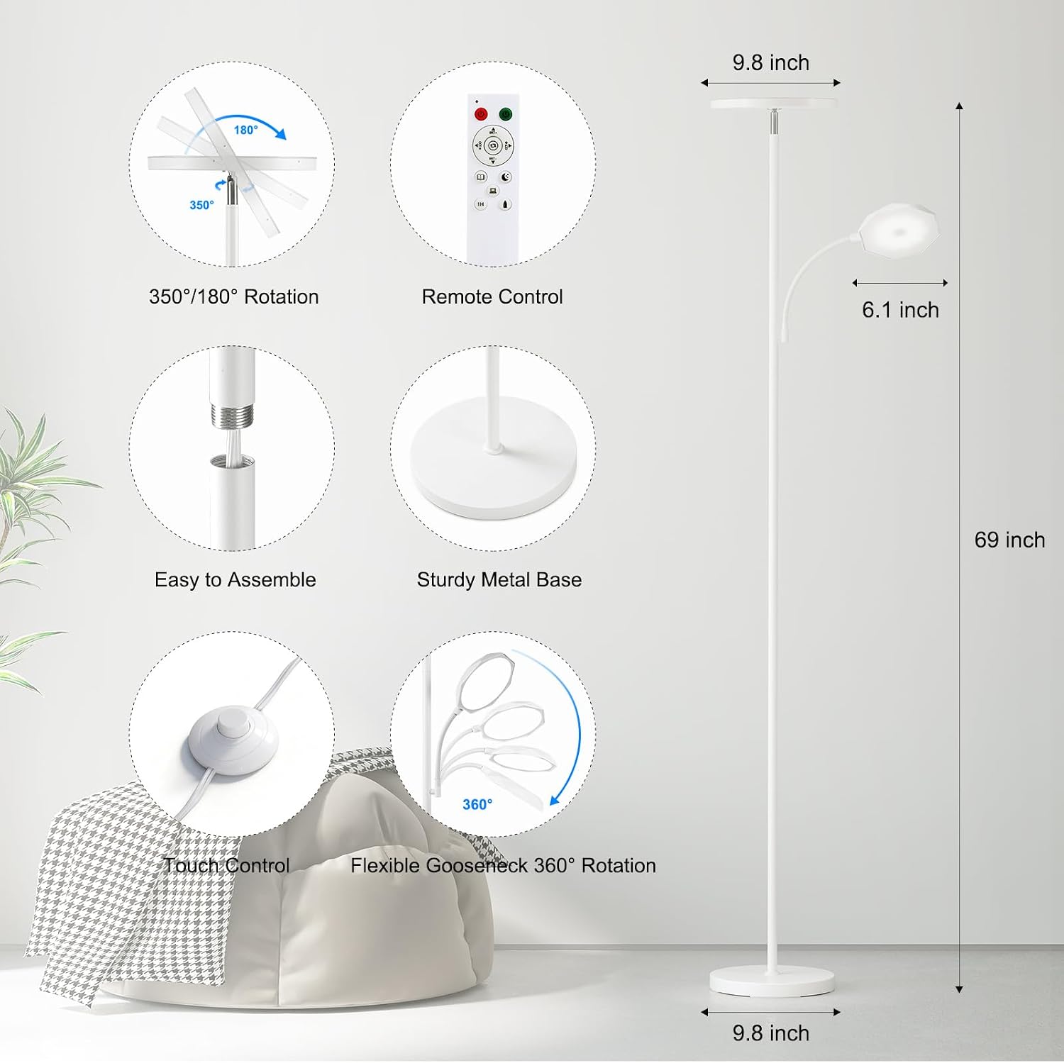 SUNMORY Floor Lamps for Living Room, 48W/4200LM Super Bright LED Floor Lamp with Remote Control, 69" Tall Standing Lamp with Stepless…