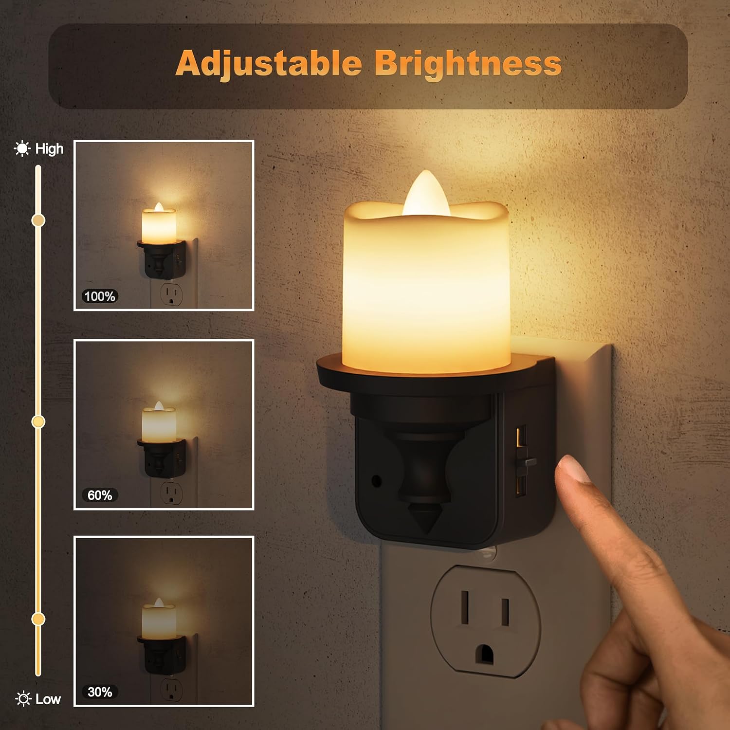 JandCase Flameless Candle Night Light, 2 Pack Night Lights Plug into Wall, 3000K Soft White, 0-100LM Dimmable Nightlight, Dusk to Dawn…