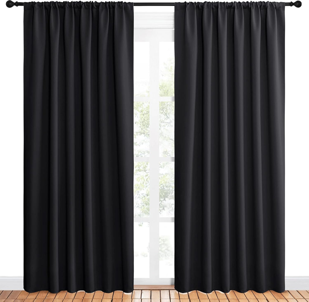NICETOWN Black Blackout Curtain Blinds - Solid Thermal Insulated Window Treatment Blackout Drapes for Bedroom (2 Panels, 62 inches Wide…