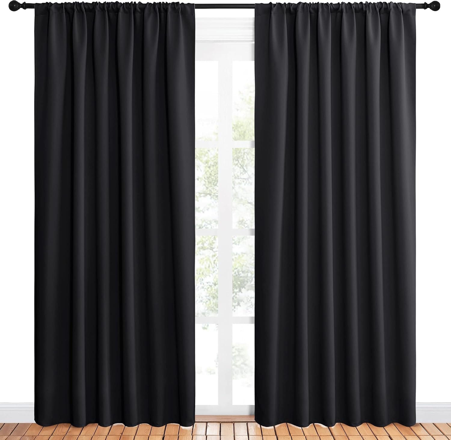 NICETOWN Black Blackout Curtain Blinds - Solid Thermal Insulated Window Treatment Blackout Drapes for Bedroom (2 Panels, 62 inches Wide…