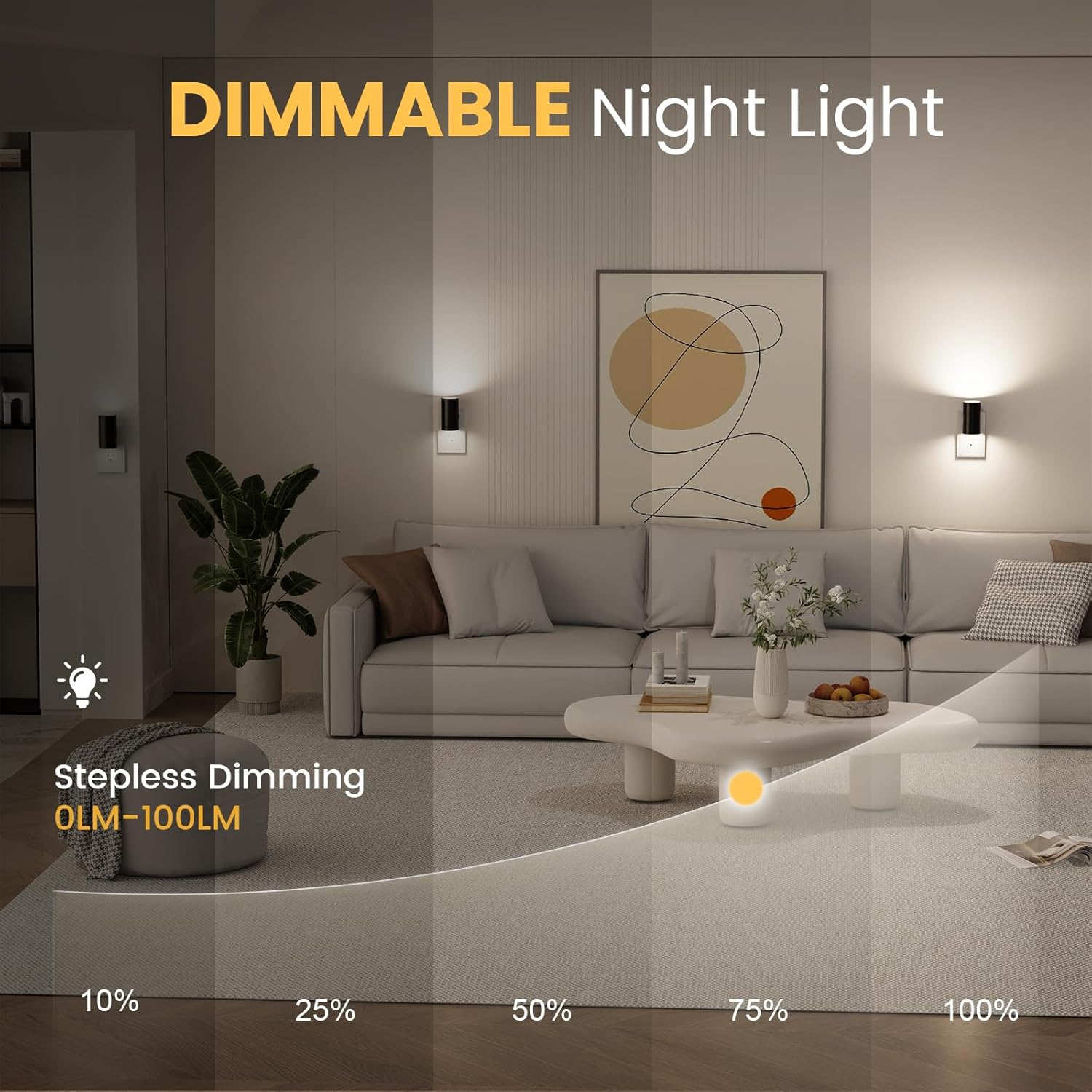 Volisun Night Lights Plug into Wall, Dimmable LED Nightlight with Dusk to Dawn Light Sensor, 0-100LM Adjustable Brightness, 3 Color Tempera…