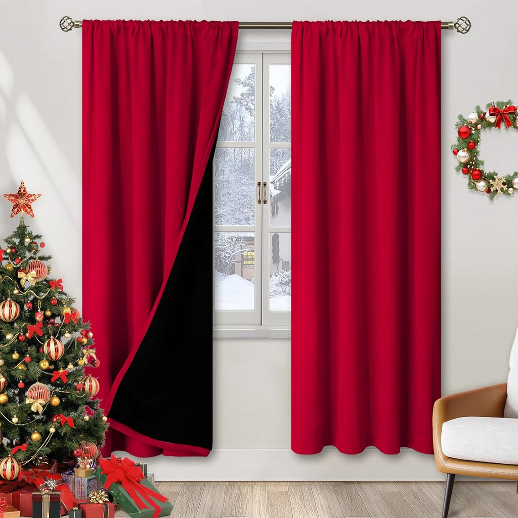 BGment Christmas Thermal Insulated 100% Blackout Curtains for Bedroom Decoration with Black Liner, Double Layer Full Room Darkening Noise…