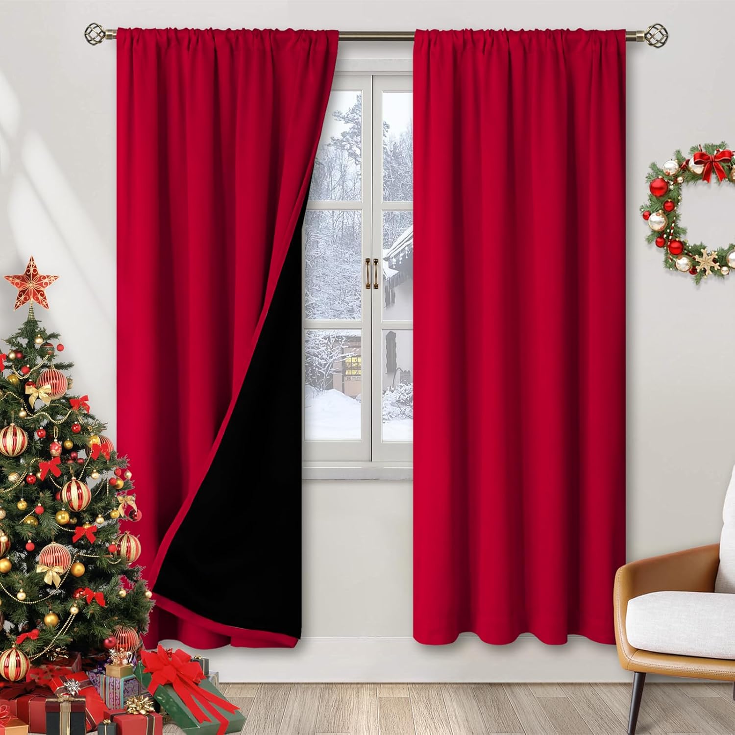 BGment Christmas Thermal Insulated 100% Blackout Curtains for Bedroom Decoration with Black Liner, Double Layer Full Room Darkening Noise…