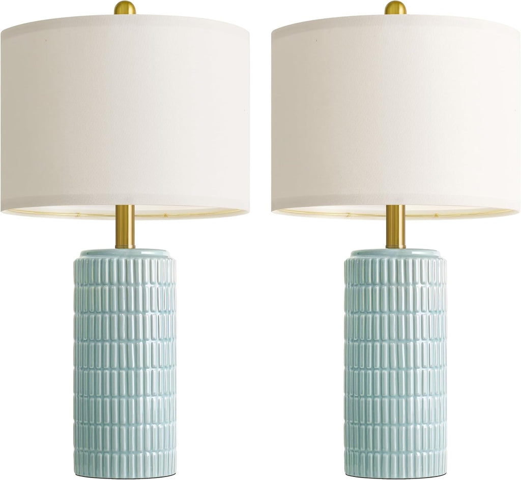 PoKat 23" Light Blue Table Lamps Set of 2, Modern Bedside Lamps for Bedroom, Coastal Ceramic End Table Lamps for Living Room, Ocean…