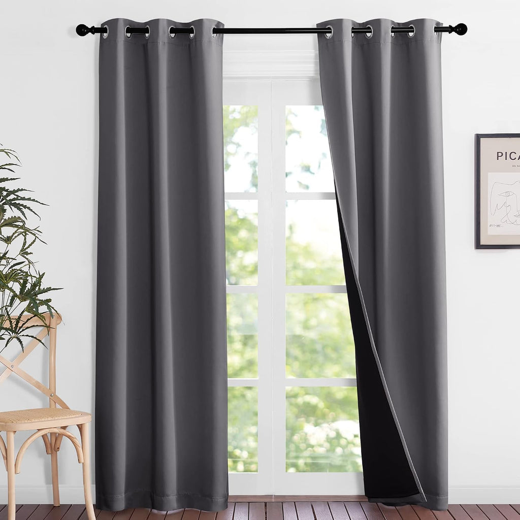 Nicetown Grey Full Shade Curtain Panels, Pair of Thermal Insulated & Energy Efficiency Blackout Curtains for Living Room Windows, Lined Sil…