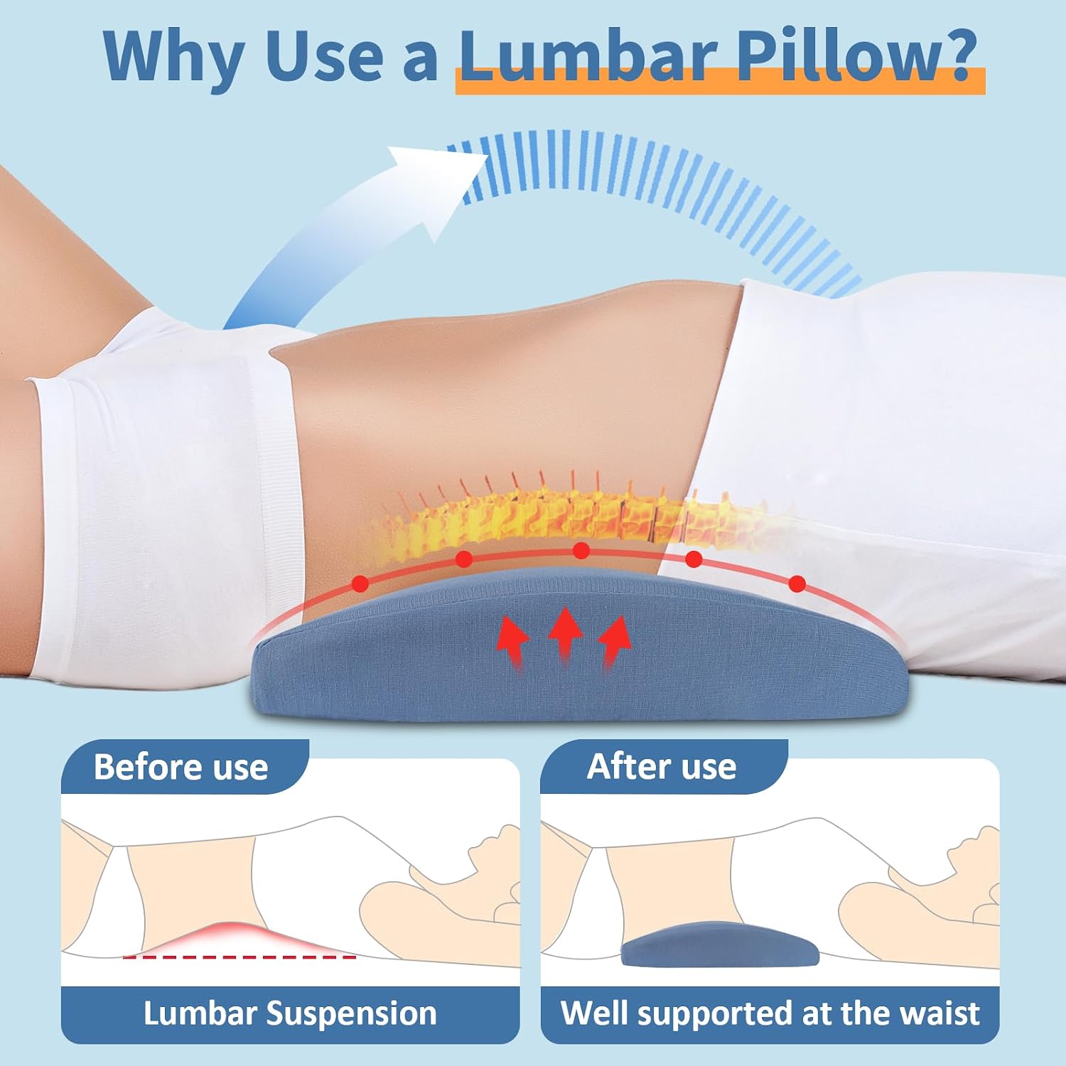 VamorryDirect vamorry Lumbar Pillow for Sleeping, Lumbar Support Pillow for Bed for Back, Memory Foam Lower Back Pillow for Bed, Back Supp…