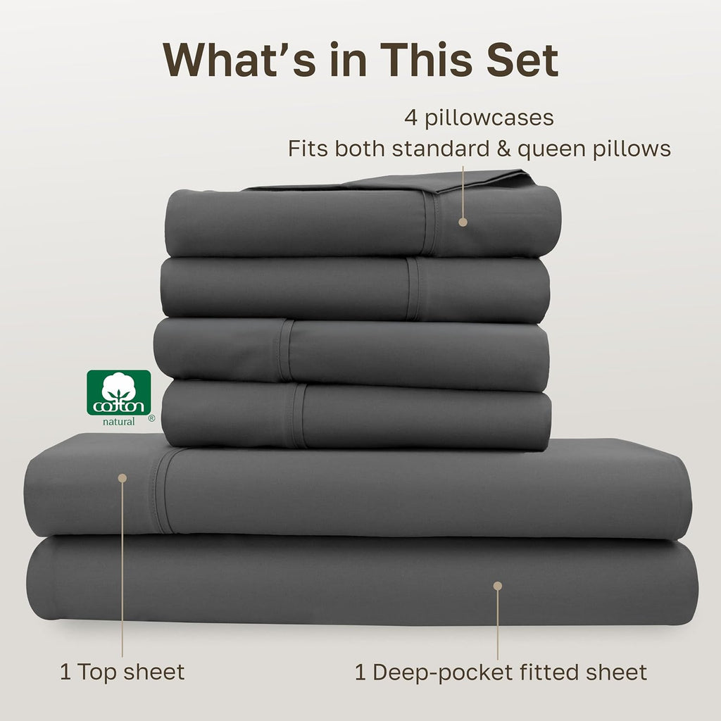 CaliforniaDesignDen California Design Den 6-Pc Queen Size Sheet Set with 4 Pillowcases - 400 Thread Count 100% Cotton Sheets, Sateen Weave,…