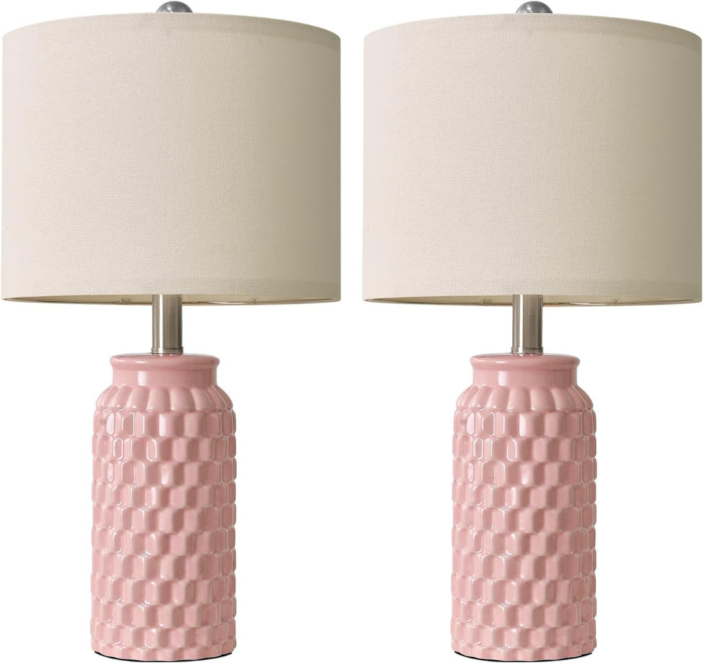 USumkky 20.5" Pink Table Lamps Set of 2, Modern Farmhouse Bedside Lamps - Ceramic Nightstand Lamps for Bedroom, Boho Living Room End…