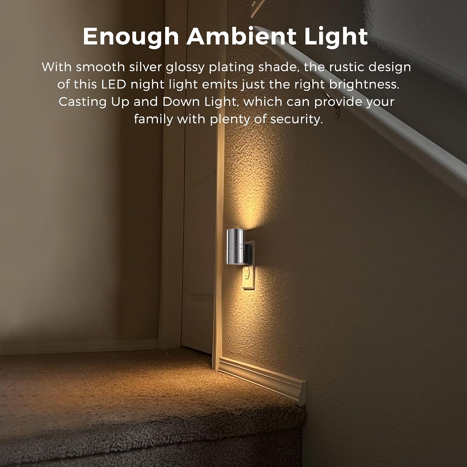 L LOHAS LED Night Light, Night Lights Plug into Wall, 1-Pack, Smooth Silver Glossy Plating Metal-Shade Nightlight, Light Sensor, Soft…