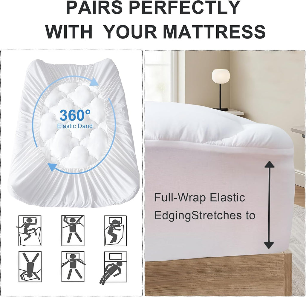 Wqspring Quilted Mattress Pad Pillow Top Mattress Cover Protector Cooling Soft for Breathable Padded Deep Pocket 8-21 Fitted Supportive(Whi…