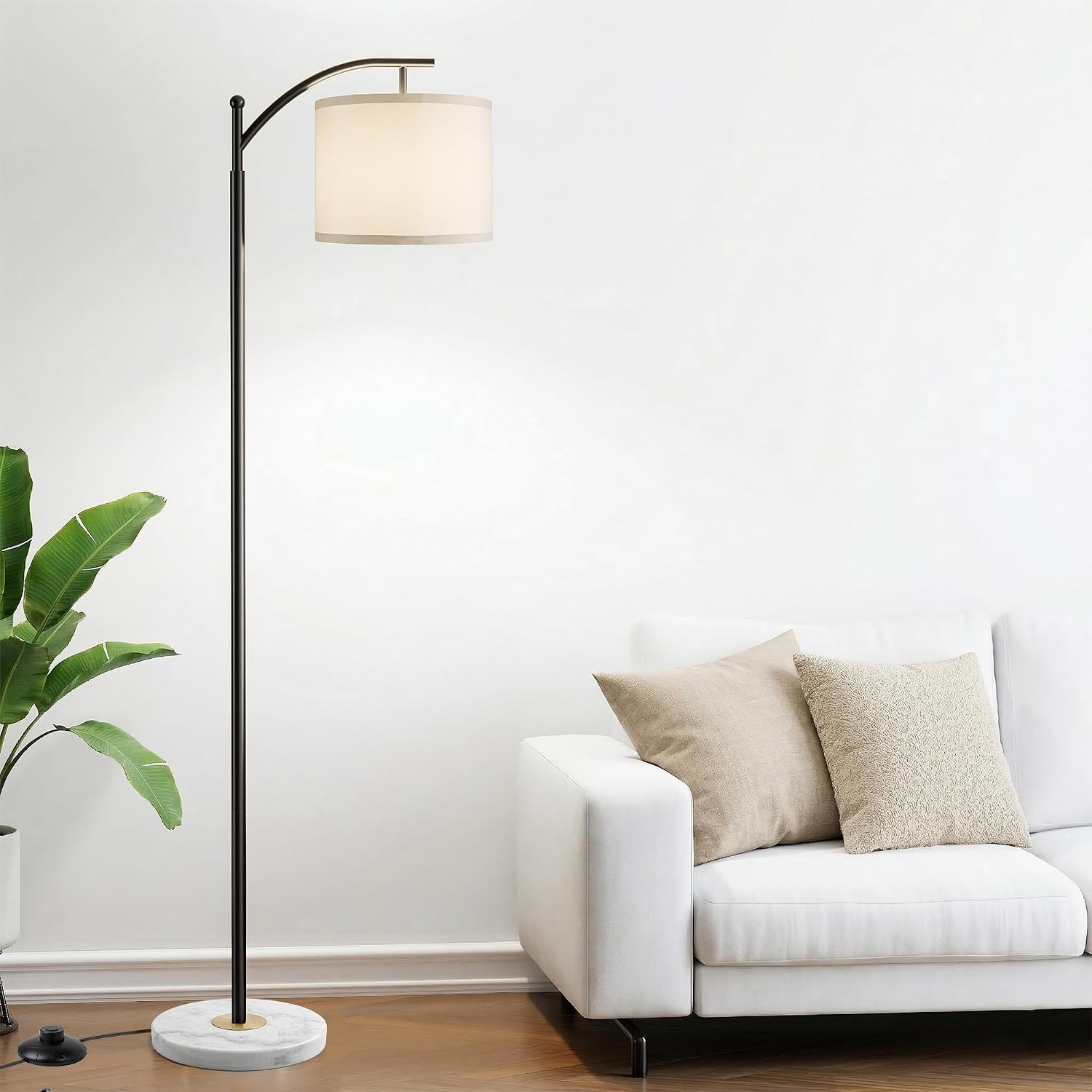 Floor Lamp for Living Room with Marble Base, Modern Standing Lamp with 3 Color Temperatures Bulb & Adjustable Linen Shade, Tall Lamp for…