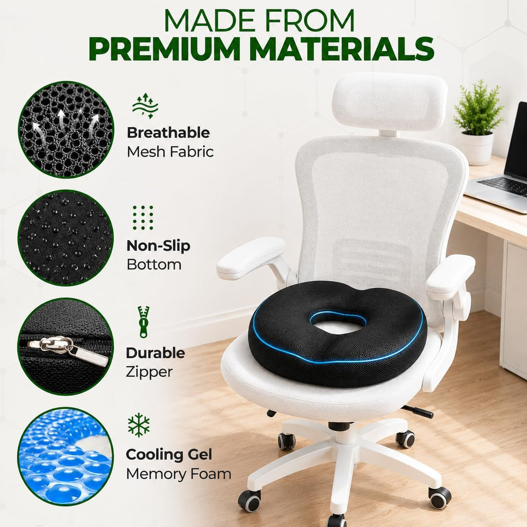 AnboCare Donut Gel Sitting Pillow - Orthopedic Memory Foam for Tailbone Pain, Hemorrhoid, Bed Sores, Postpartum, Prostate, Coccyx & Sciatic…