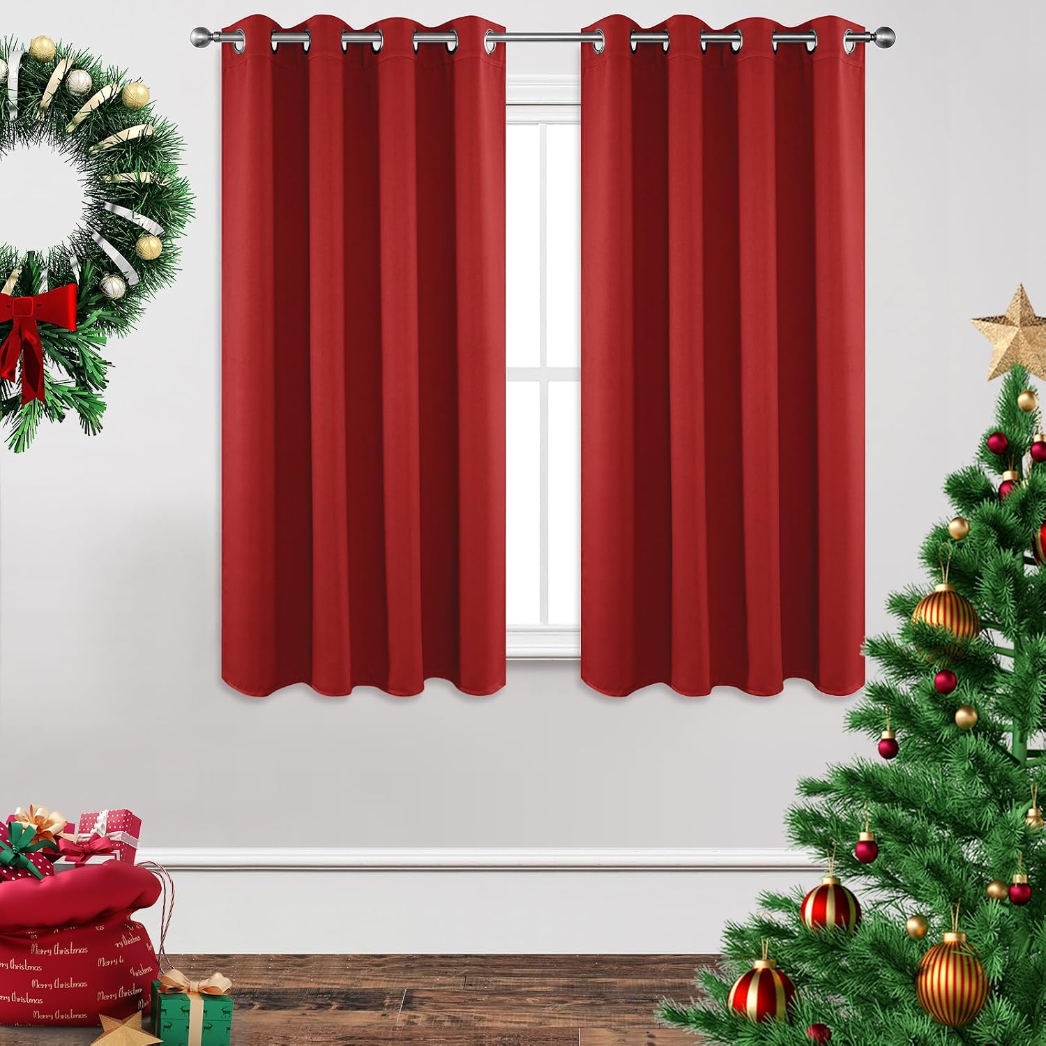 Joydeco Blackout Curtains 63 inch Length 2 Panels Set, Thermal Insulated Long Curtains & Drapes 2 Burg, Room Darkening Grommet Drapes for B…