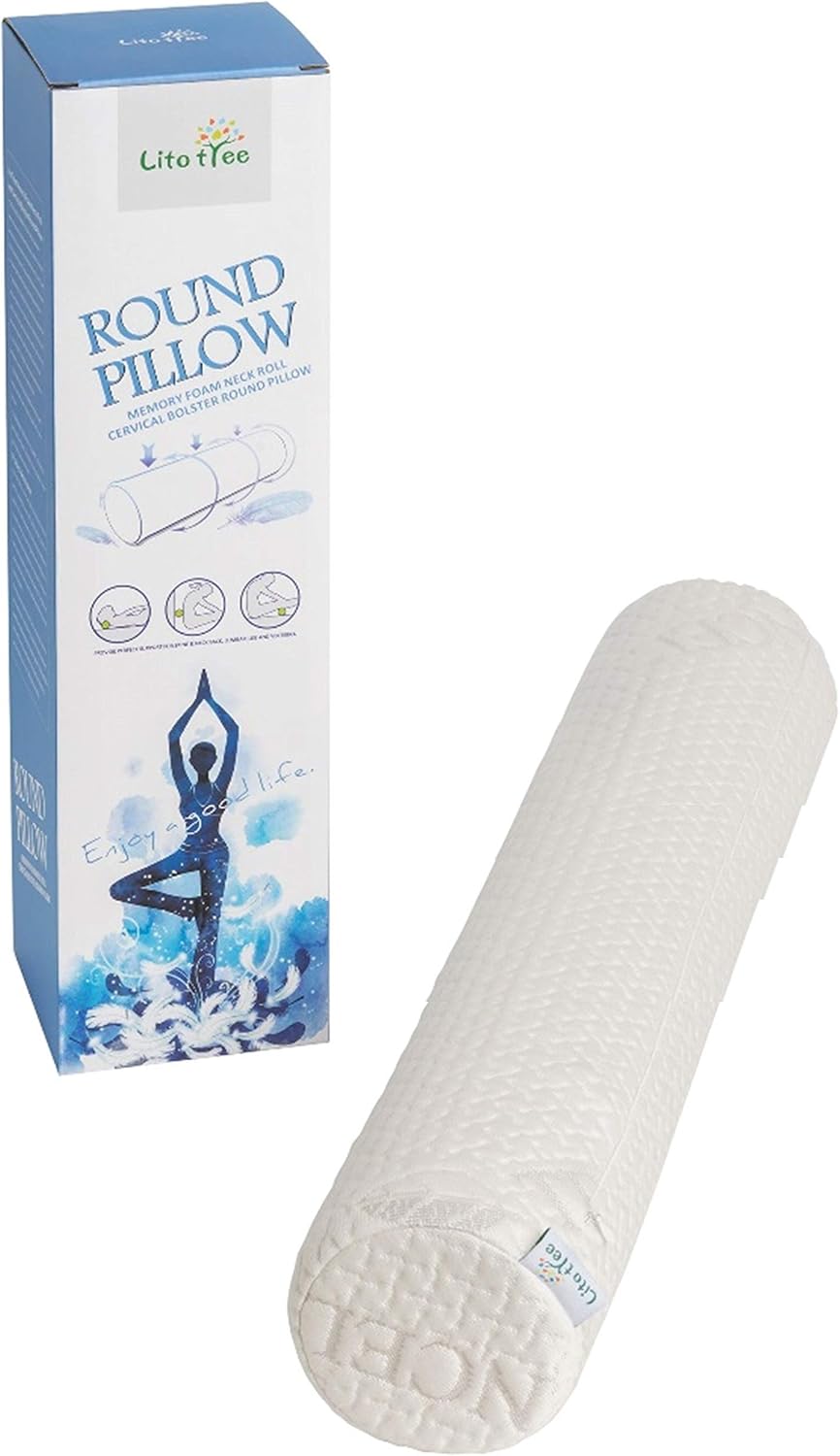 Homepage Comfort Memory Foam Neck Roll and Cervical Bolster Round Pillow with Removable Washable Soft Cover for Spine and Neck Back Lumbar…