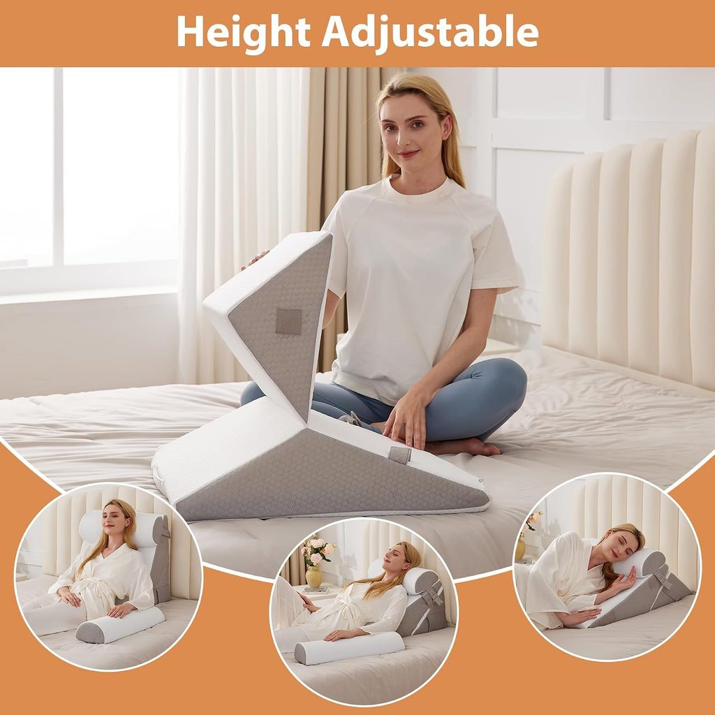 EnjoyaBetterLifeFromHere BIEEZZK 4PCS Wedge Pillow Set for After Surgery, Back Pillow for Bed Sitting up, 9&12inch Adjustable Memory Foam B…