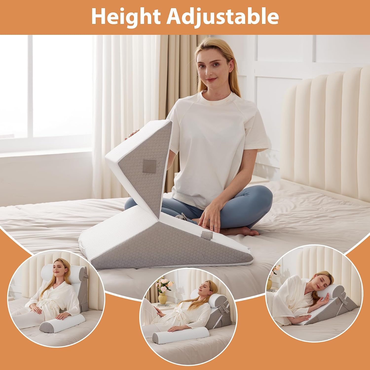 EnjoyaBetterLifeFromHere BIEEZZK 4PCS Wedge Pillow Set for After Surgery, Back Pillow for Bed Sitting up, 9&12inch Adjustable Memory Foam B…