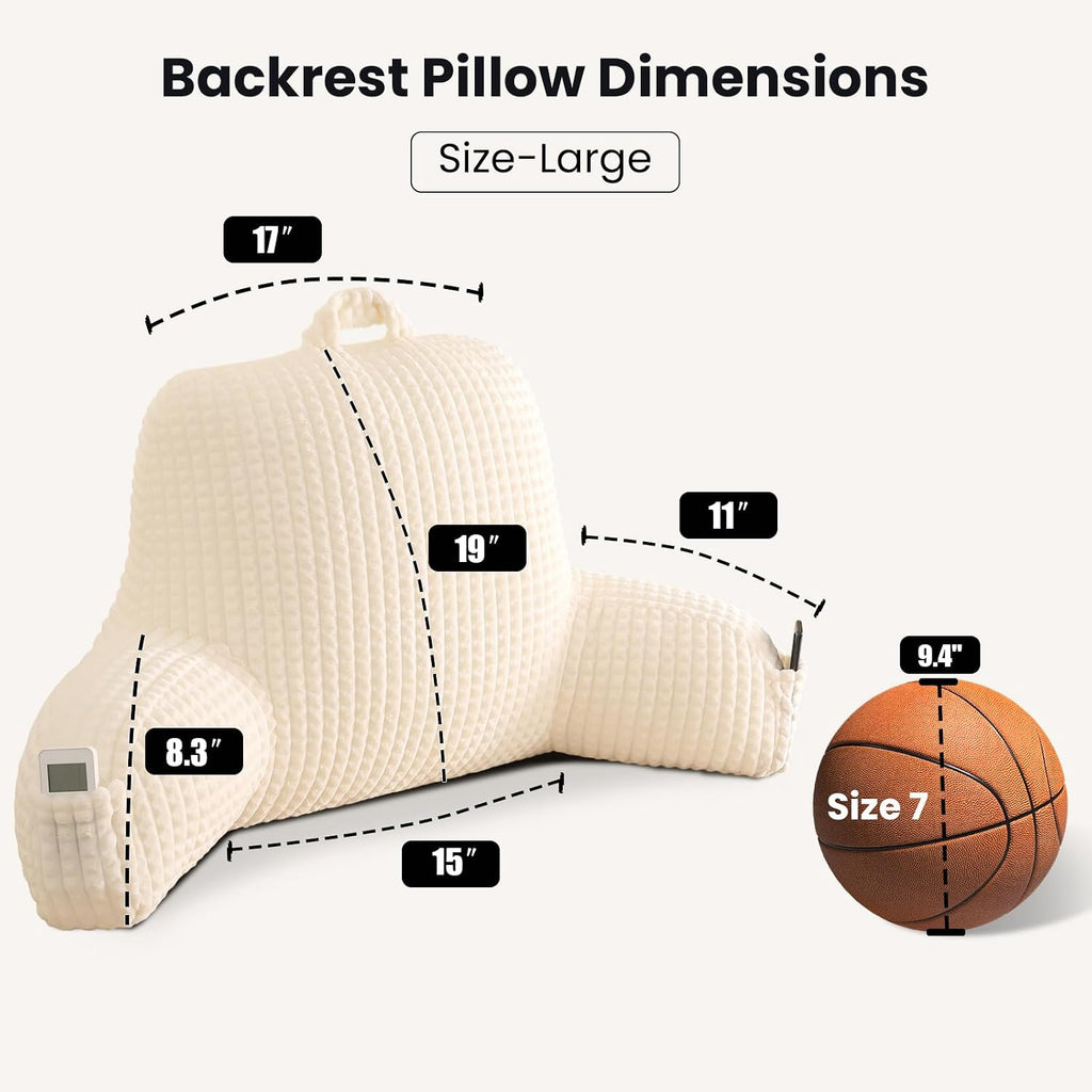 Pajeo Multi-Purpose Bed Pillow for Sitting Up,19" Flannel Backrest Pillow with Arms for Seniors & Pregnancy Support, Oeko-TEX Certified Sitt…
