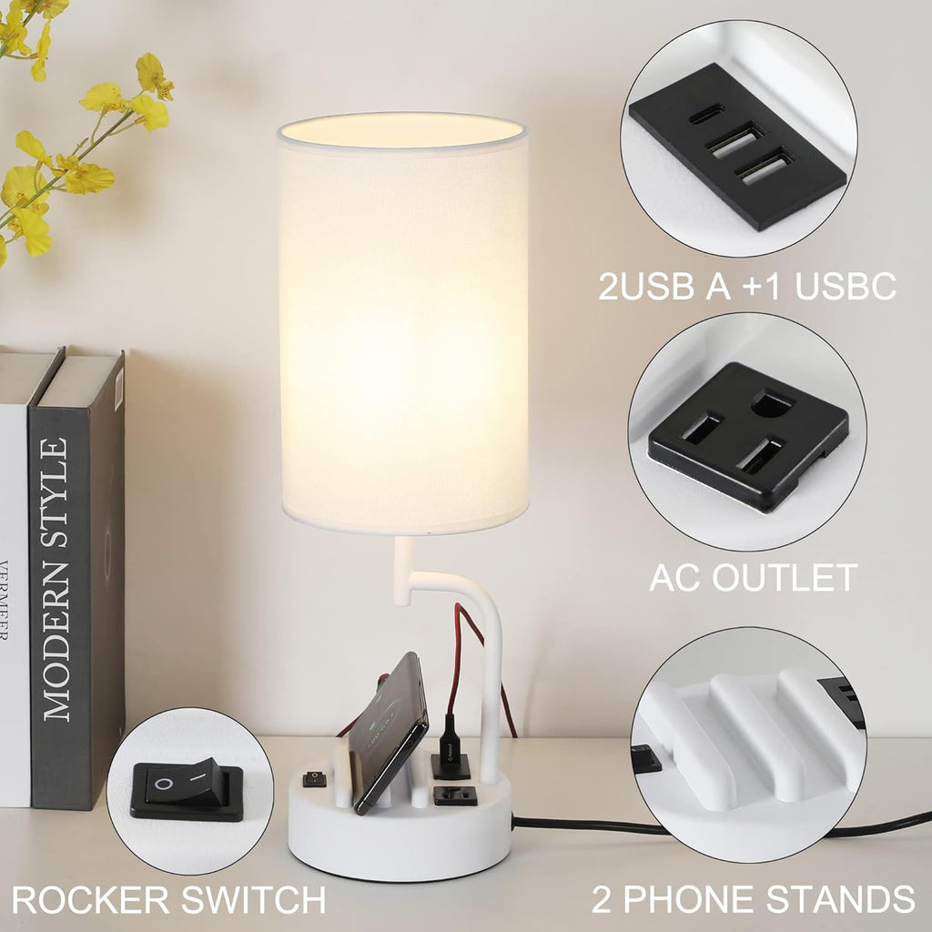 Dreamholder Table Lamp with 3 USB Charging Ports, Modern Desk Lamp with AC Outlet and Phone Stands, Perfect Bedside Lamp for Bedroom…