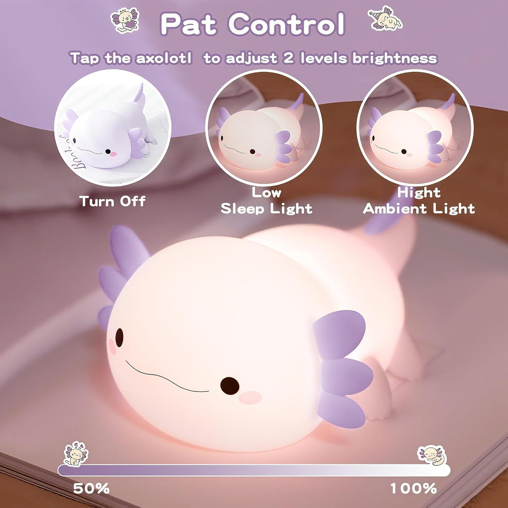 FAMIDUO-BrightenYourLife FAMIDUO Axolotl Night Light for Kids, Cute Purple Axolotl Lamp, LED Squishy Nursery Nightlight, Soft Silicone Novelt…