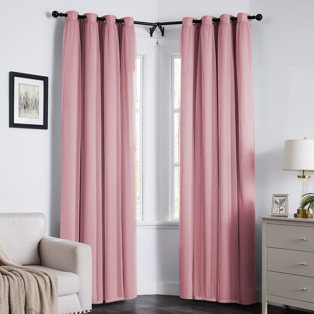 Swandream Blackout Curtains for Bedroom, Double Layer Pink Curtains, Black Out Curtain 72 inch Long with Sheer Overlay for Living Room, Roo…