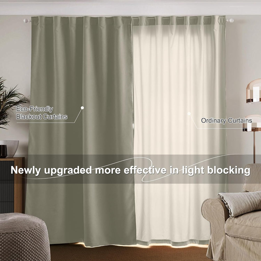 Nicetown Sand Chenille Velvet Curtains 90 inches Long, Privacy Luxury Rod Pocket Back Tab Thermal Insulated Room Darkening Window Drapes fo…