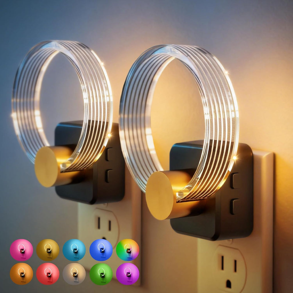 JandCase Night Light, 2 Pack Color Changing Night Lights Plug into Wall, RGB Nightlight with Light Sensor, 180° Rotatable Plug in…