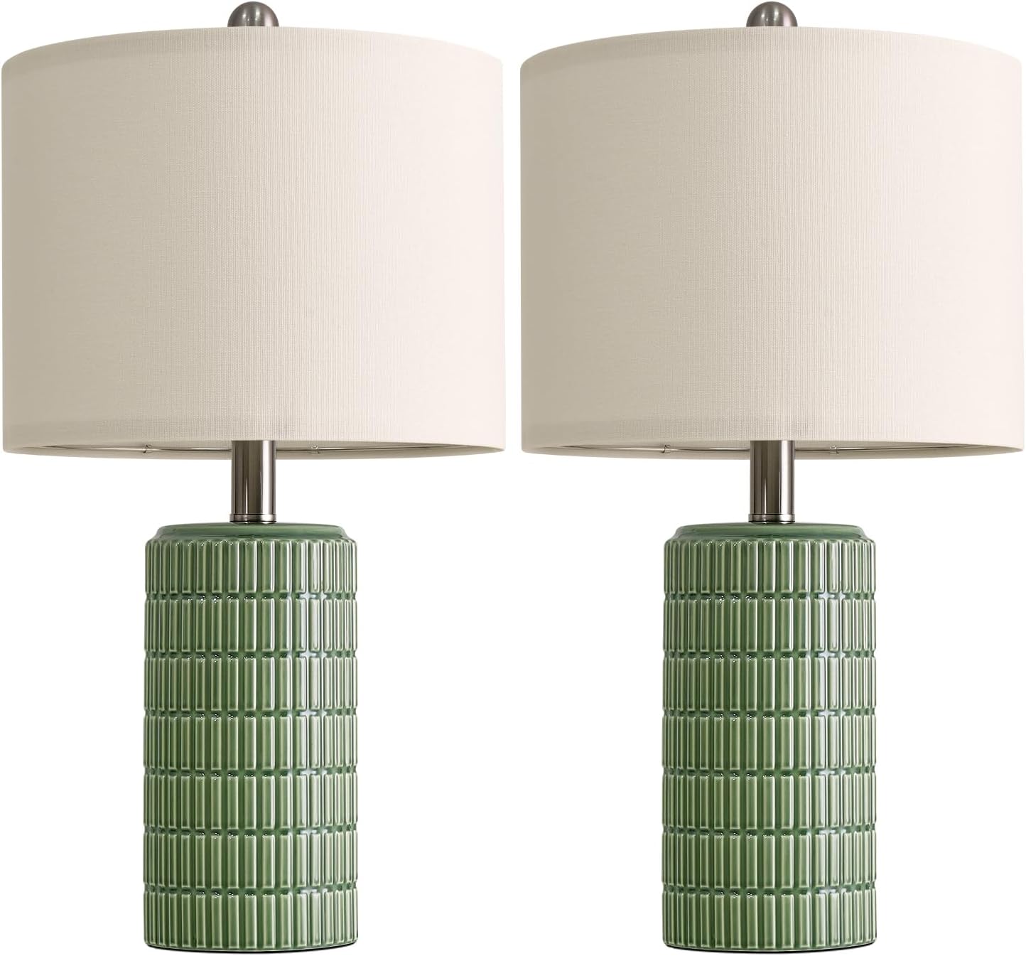 PoKat 20.75" Small Modern Ceramic Table Lamps Set of 2 for Bedroom, Green Bedside Lamps for Night Stands, Farmhouse House Decor…