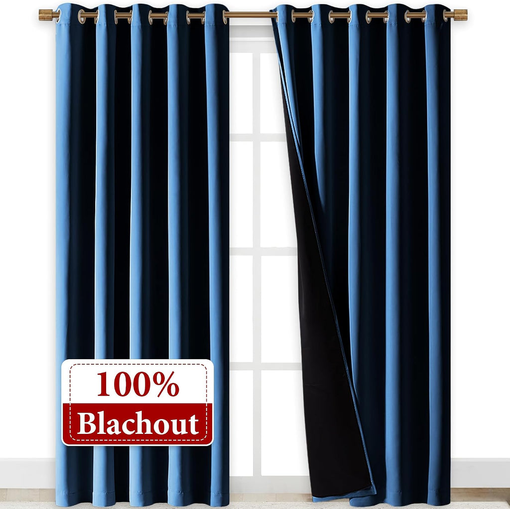 Nicetown Moroccan Blue Full Shade Curtain Panels, Pair of Energy Smart & Noise Blocking Out Blackout Drapes for Dining Room Window, Thermal…
