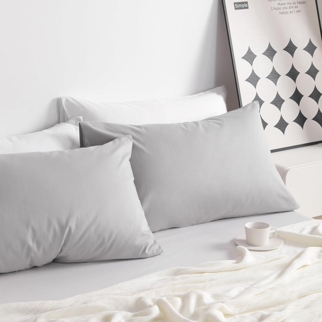 Ntbay King Cotton Pillowcases - Envelope Closure 20x36 Pillowcases Set of 2, Breathable and Soft Bed Pillow Cases, Light Grey Cotton Grey