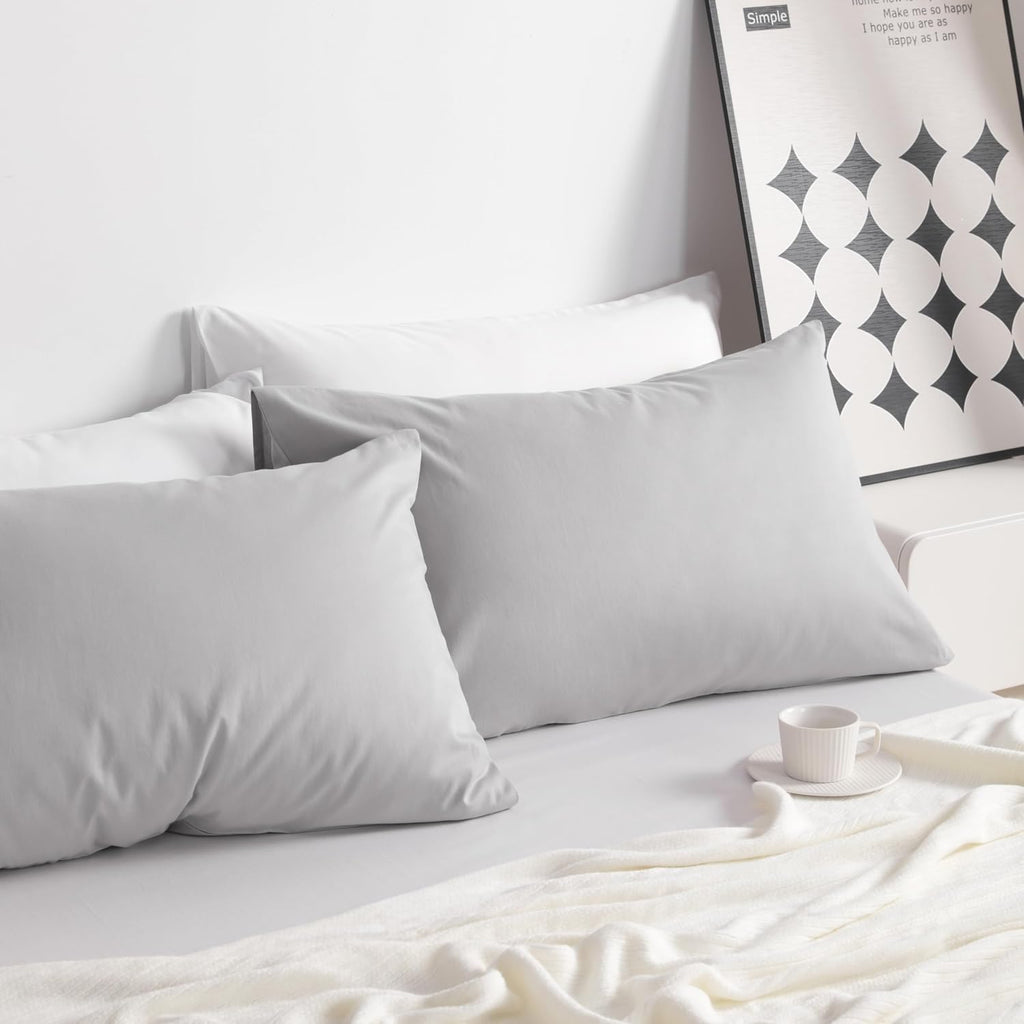 Ntbay Queen Cotton Pillowcases - Envelope Closure 20x30 Pillowcases Set of 2, Breathable and Soft Bed Pillow Cases, Light Grey Cotton Grey