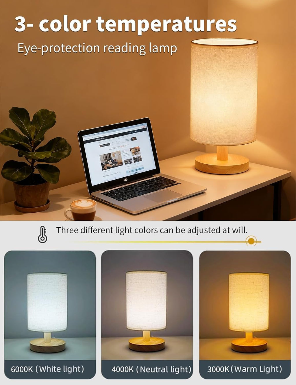 Table Lam pset of 2, Bedside Lamp Nightstand Lamp,3 Colour telecontrol Desk Lamp, USB Powered LED Reading Lamp, Boho Vintage Small Lamp…