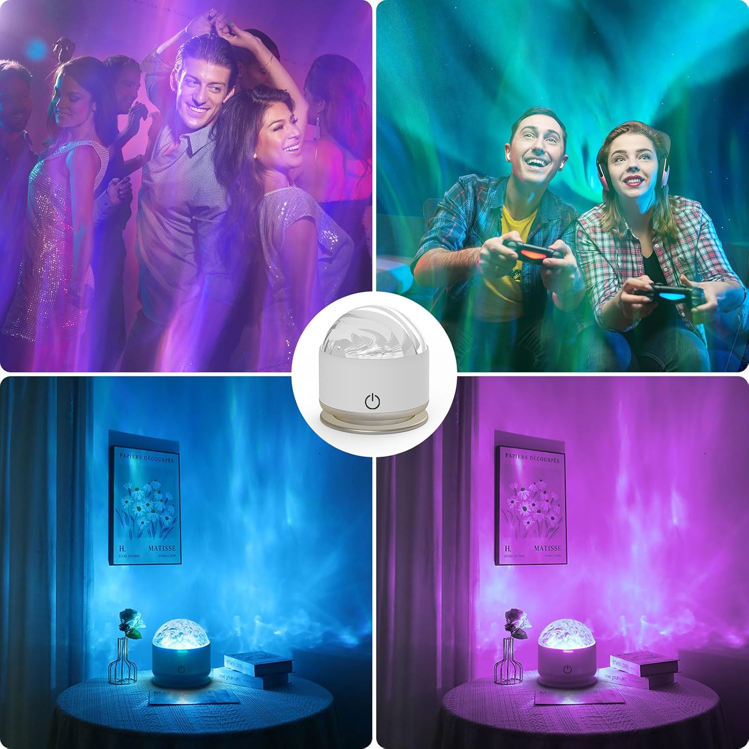 HUMIIEYE Northern Light Projector, Battery Operated Aurora Night Light, 16 Colors Galaxy Lamp Ocean Wave Ceiling Projector Mood Ambient…