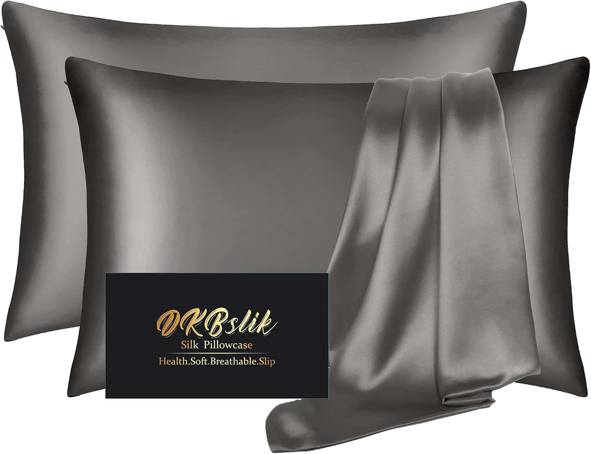 Home Silk Pillowcase 2 Pack, Mulberry Silk Pillow Cases Queen Size Set of 2, Anti Acne Silk Pillowcase for Hair and Skin, Natural Silk Sati…