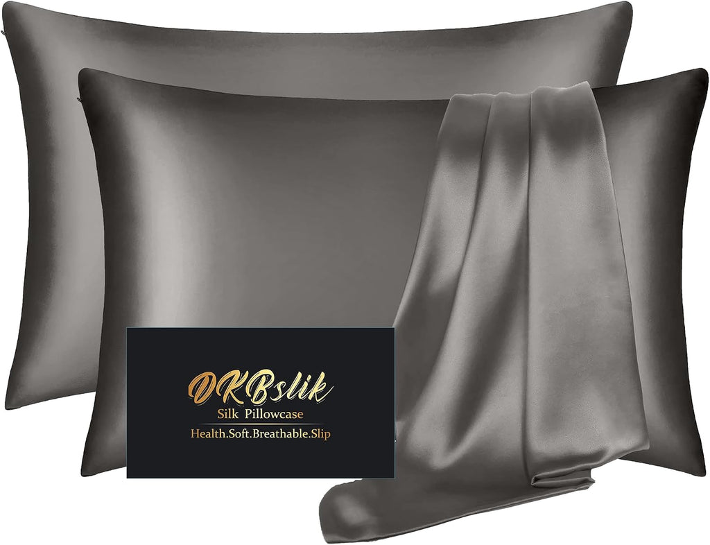 Home Silk Pillow Cases 2 Pack, Mulberry Silk Pillowcases Standard Set of 2, Smooth, Anti Acne, Beauty Sleep, Both Sides Natural Silk Satin…