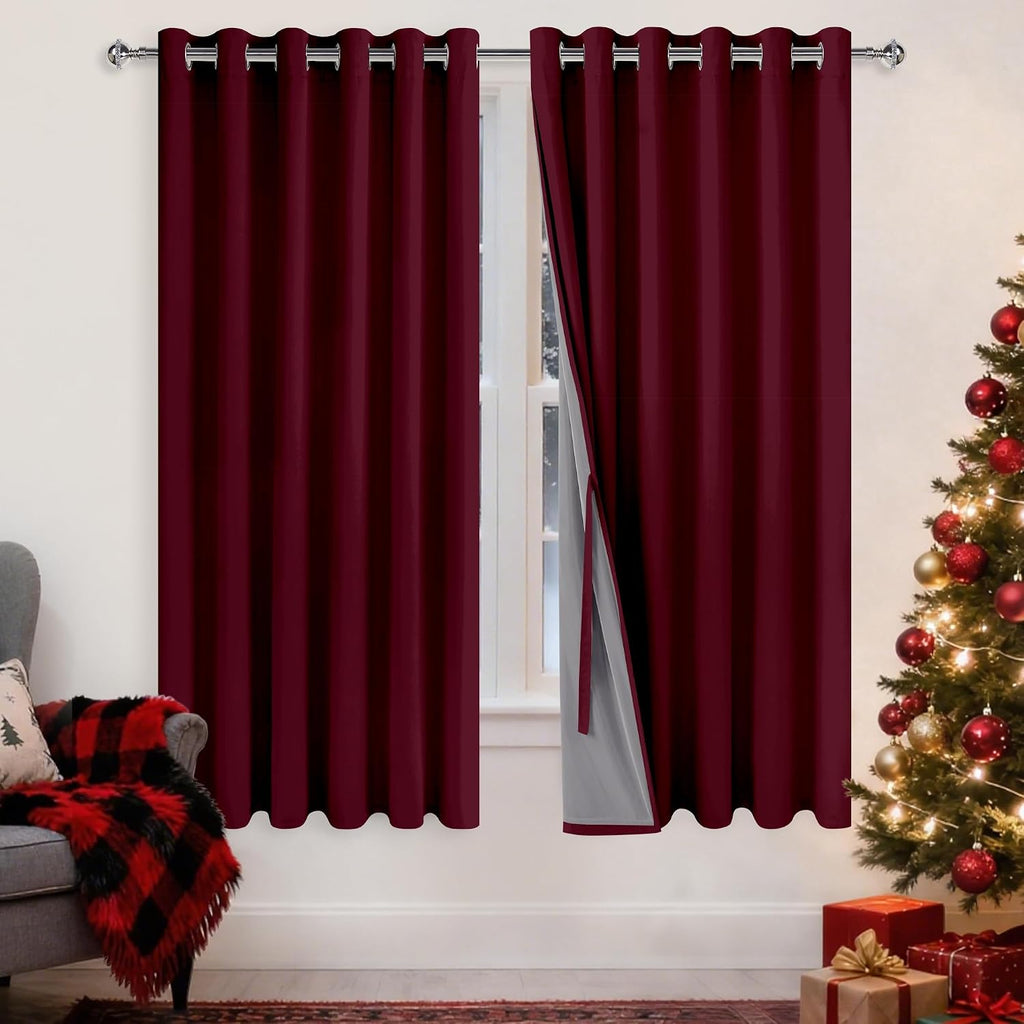 Xwzo 100% Blackout Curtains with Tiebacks- 2 Thick Layers Completely Shaded Window Treatment Thermal Insulated Lined Drapes with Grommets f…