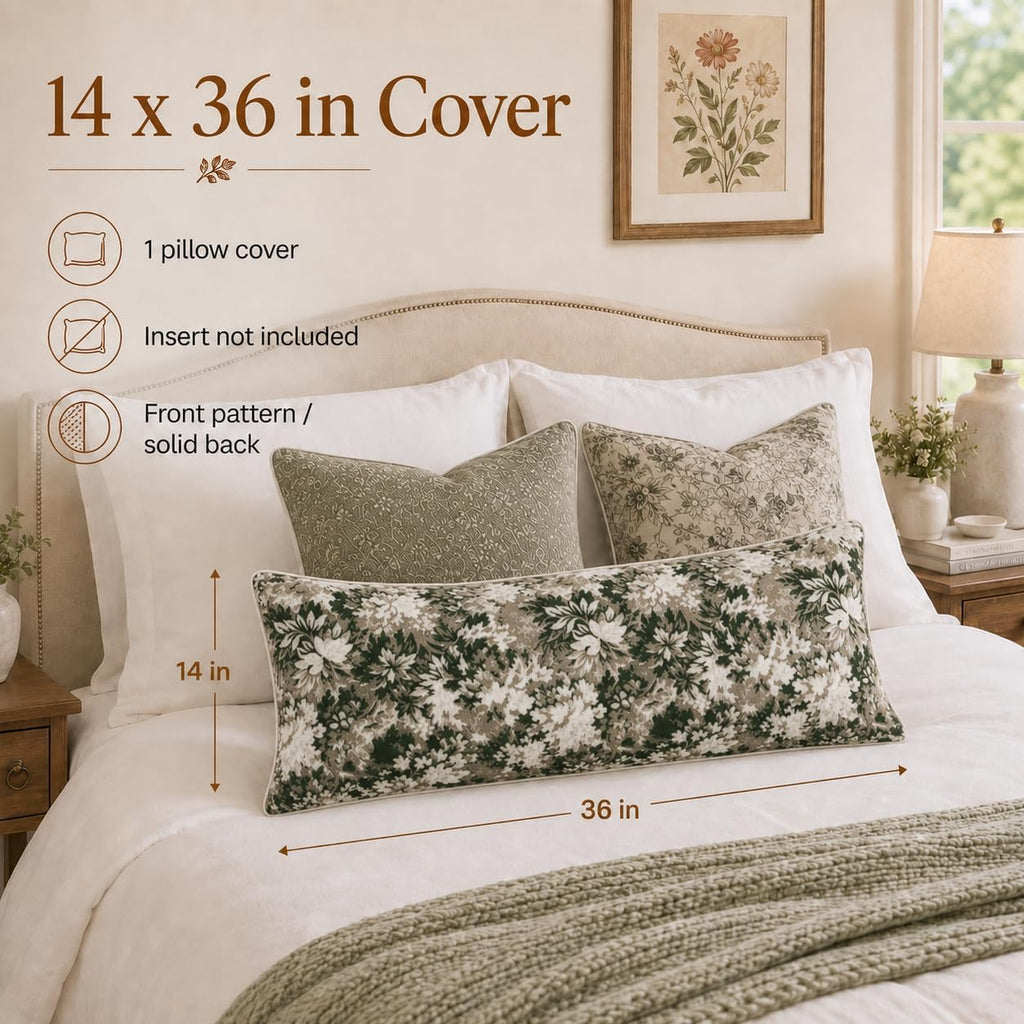 Haguko Vintage Floral Throw Pillow Covers 14x36 Long Lumbar Tapestry Chenille Soft Decorative Farmhouse Rectangular Accent Body Pill…