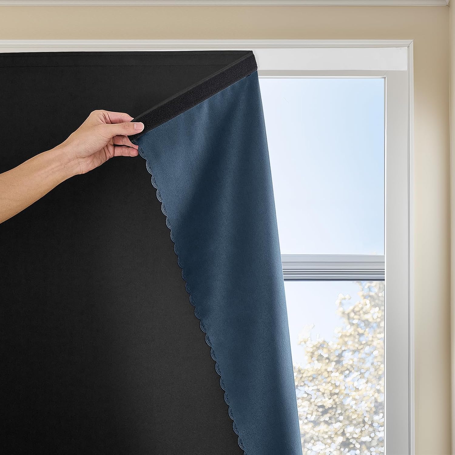 Jilron Paste Style Curtains for Windows, Bedroom Blackout Curtains for - Thermal Lnsulated No Drill Curtains Room Darkening Black Small Drap…