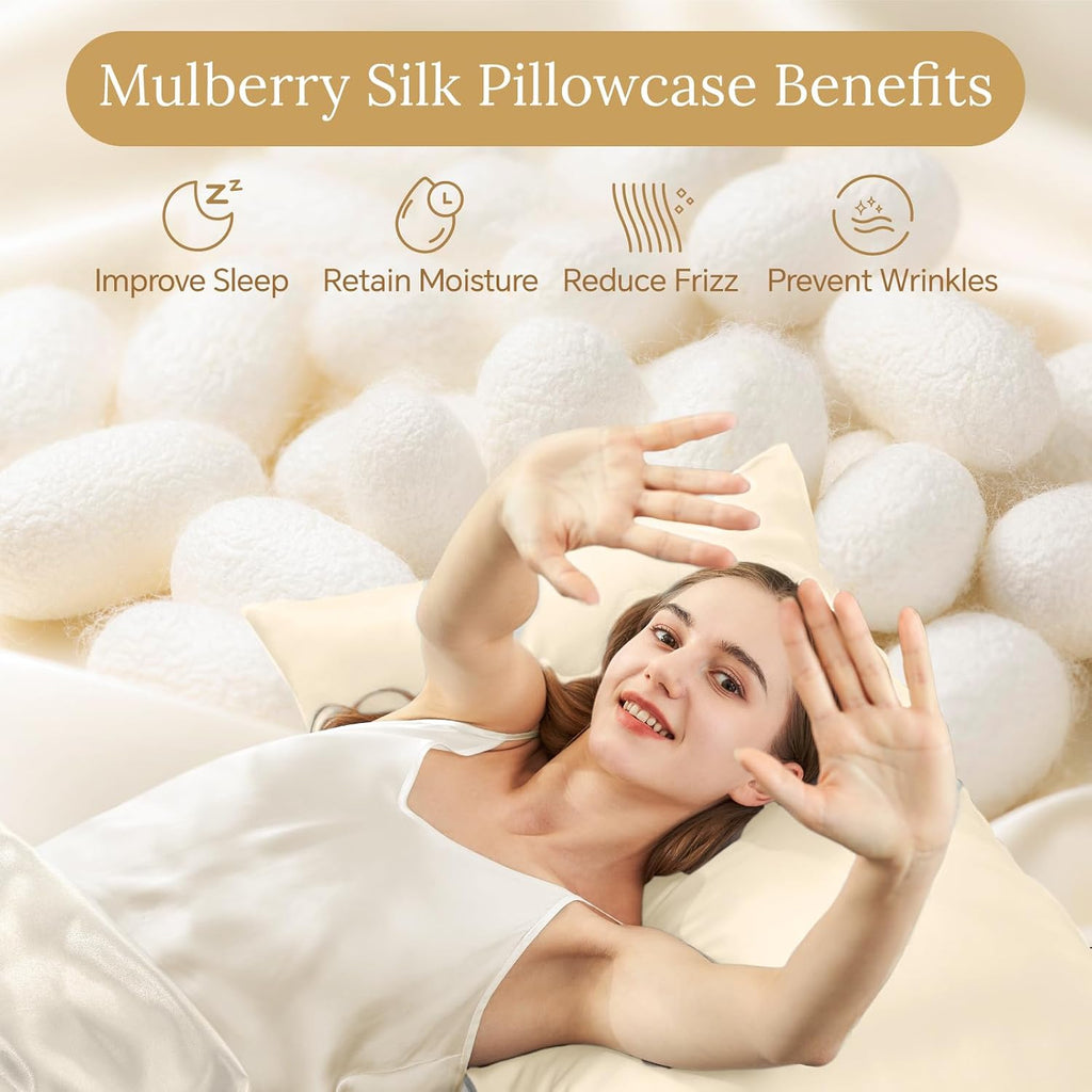 Infiixso Mulberry Silk Pillowcase for Hair and Skin, Silk Pillow Cases Standard Size with Hidden Zipper 20x26 Inches, Extraordinary Smooth…