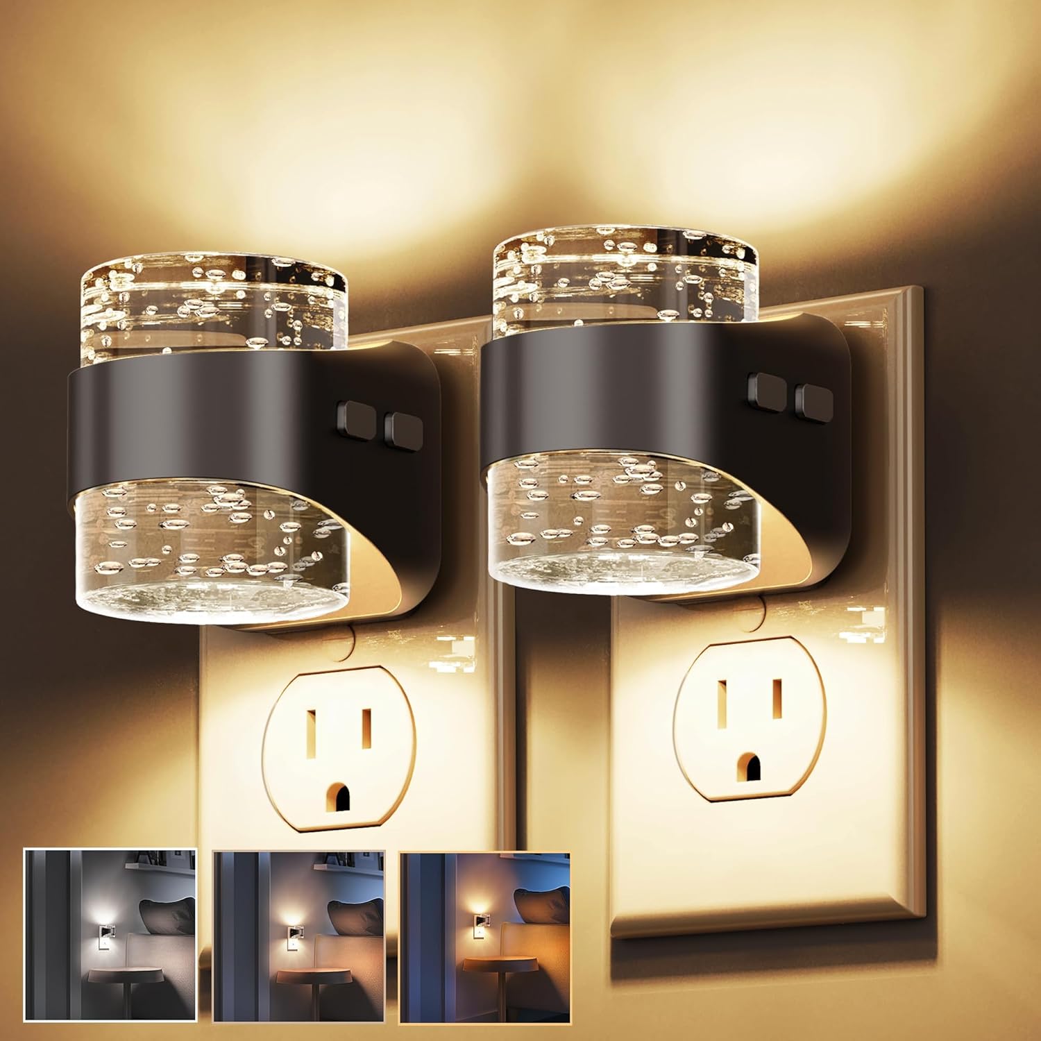 Llohasled L LOHAS LED Night Light, Bubble Night Lights Plug into Wall,2 Pack 3000K/4000k/5000K Adjustable Color Temperature Night Light, Dim…